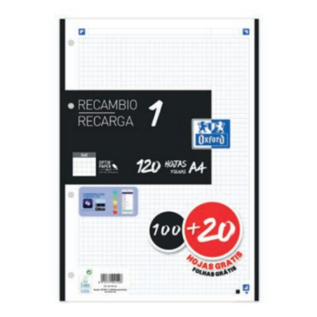 13021-RECAMBIO COLOR 1 A4 100+20 HOJAS 5X5 NEGRO 90GRS OXFORD 400158165