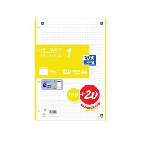 13024-RECAMBIO COLOR 1 A4  100+20 HOJAS 5X5 LIMA 90GRS OXFORD 400158160