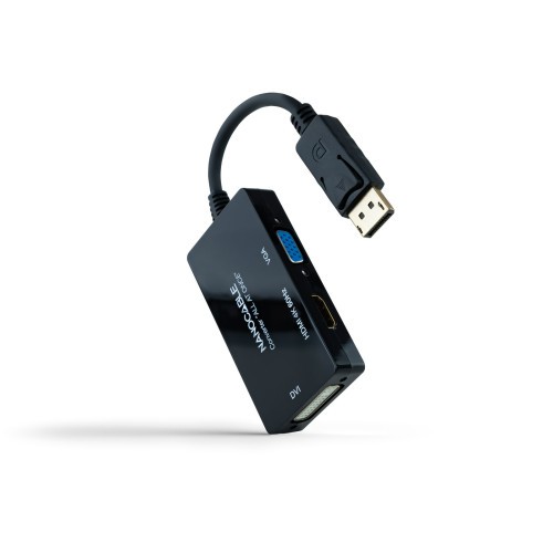 13038-Nanocable Conversor DISPLAYPORT a HDMI/DVI/VGA, 20 cm, Negro