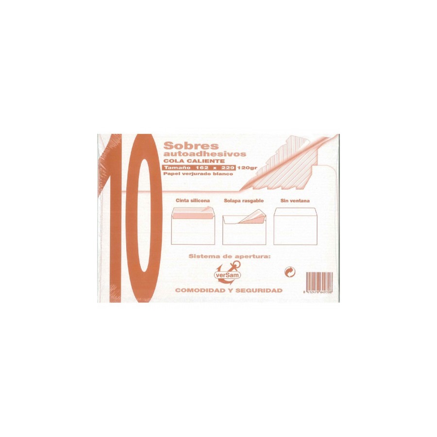1307-PAQUETES DE 10 SOBRES BLANCO VERJURADO 162X229 120 GRS. SAM 664930