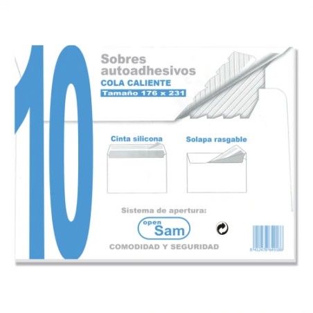 1308-PAQUETES DE 10 SOBRES OFFSET BLANCO 176X231 90 GRS. SAM 664918