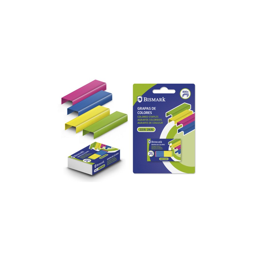 13137-CAJA DE 800 GRAPAS DE COLORES No 22/6-24/6 METALIZADAS BISMARK 331279