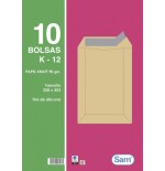 1314-PAQUETES DE 10 BOLSAS KRAFT, CON TIRA DE SILICONA TAMANO 250X353 90 GRS. SAM 665101