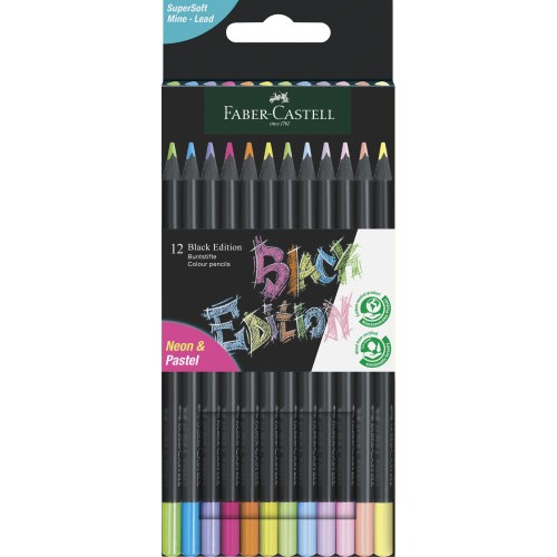 13150-ESTUCHE CARTON 12 LAPICES DE COLOR NEON BLACK EDITION FABER CASTELL 116410