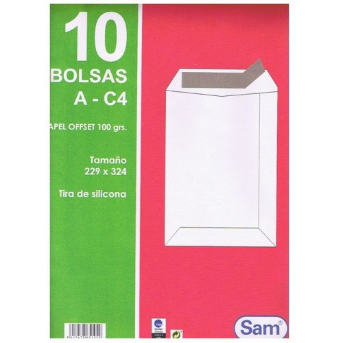 1318-PAQUETES DE 10 BOLSAS BLANCAS, CON TIRA DE SILICONA TAMANO 229X324 100 GRS. SAM 665105