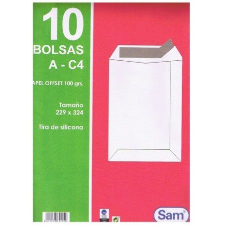 1318-PAQUETES DE 10 BOLSAS BLANCAS, CON TIRA DE SILICONA TAMANO 229X324 100 GRS. SAM 665105