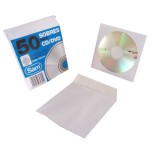 1320-PAQUETE 50 SOBRES PARA CD / DVDS. BLANCO 90 GRS. VENTANA PLASTIC0 108 DIAMETRO 125X125 ENGOMADO AUTOADHESIVO SAM 66