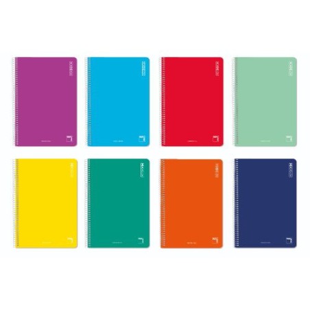 1329-CUADERNO ESPIRAL SERIE BASIC TAPA CARTONCILLO 60 GRS. 4o (155X215MM.) 80 HOJAS HORIZONTAL CON MARGEN 8 COLORES SURT