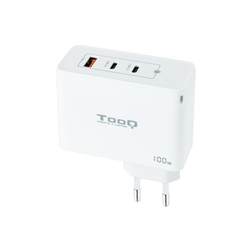 13420-TooQ Cargador de Pared GaN 2xUSB-C/PD + USB-A/QC 100W, Blanco