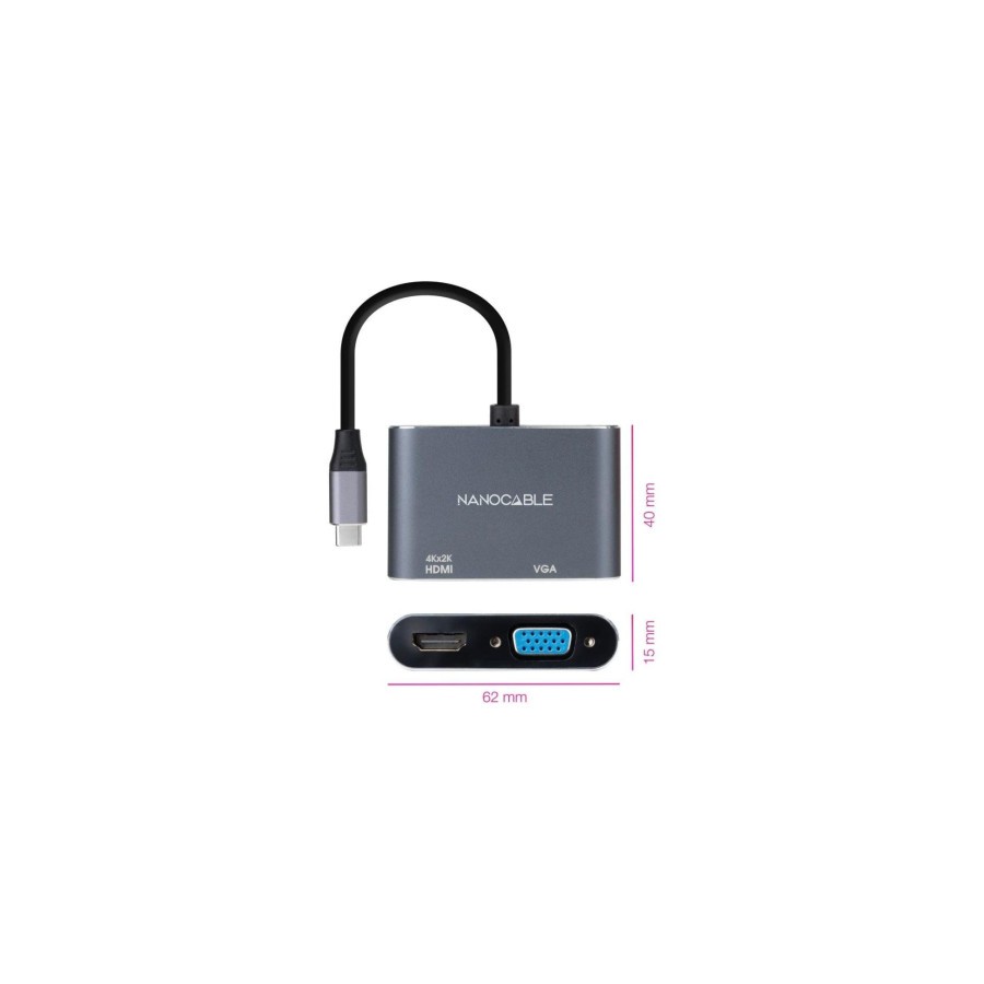 13672-NANOCABLE CONVERSOR USB-C/M A HDMI/H-VGA/H 4K GRIS 15 CM