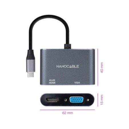 13672-NANOCABLE CONVERSOR USB-C/M A HDMI/H-VGA/H 4K GRIS 15 CM