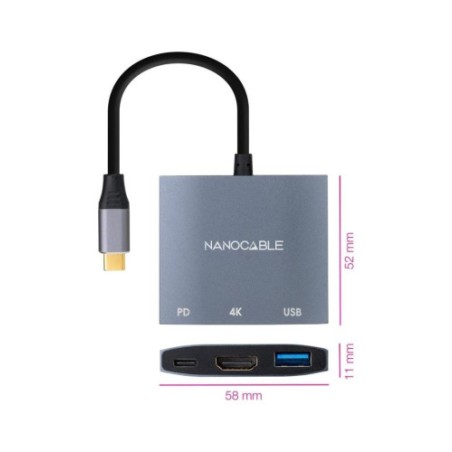 13674-NANOCABLE CONVERSOR USB-C A HDMI/H-USB3.0/H-USB-C PD/H 15 CM