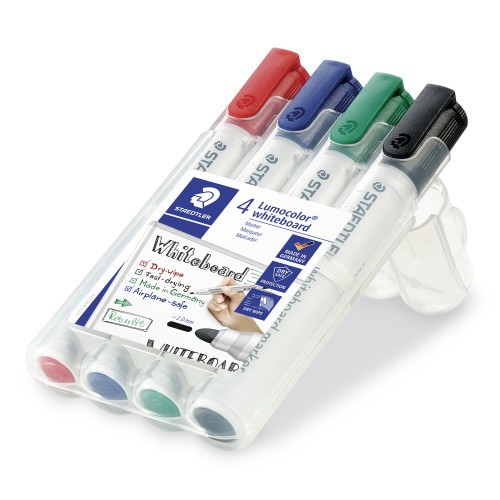 1373-ESTUCHE 4 MARCADORES PIZARRA LUMOCOLOR MARKER 351 TRAZO 2MM. SURTIDOS STAEDTLER 351 WP4