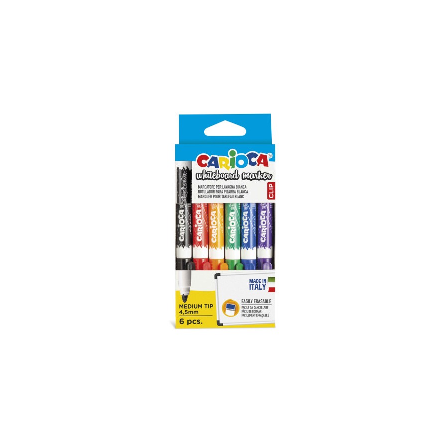 13747-CAJA 6 ROTULADORES CLIP WHITEBOARD COLORES SURTIDOS CARIOCA 42921