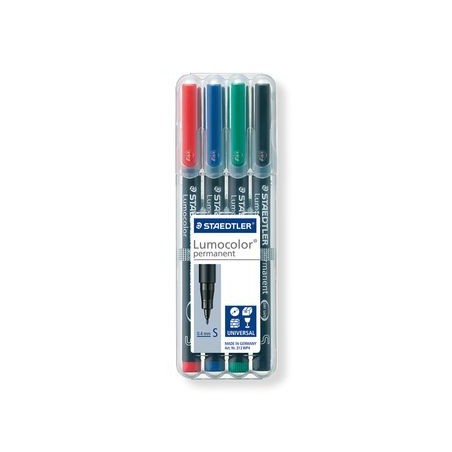 1386-ESTUCHE 4 MARCADORES LUMOCOLOR PERMANENTE PUNTA SUPERFINA 0,4MM. SURTIDOS STAEDTLER 313 WP4