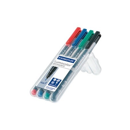 1391-ESTUCHE 4 MARCADORES LUMOCOLOR PERMANENTE PUNTA FINA 0,6MM. SURTIDOS STAEDTLER 318 WP4