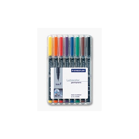 1393-ESTUCHE 8 MARCADORES LUMOCOLOR PERMANENTE PUNTA FINA 0,6MM. SURTIDOS STAEDTLER 318 WP8