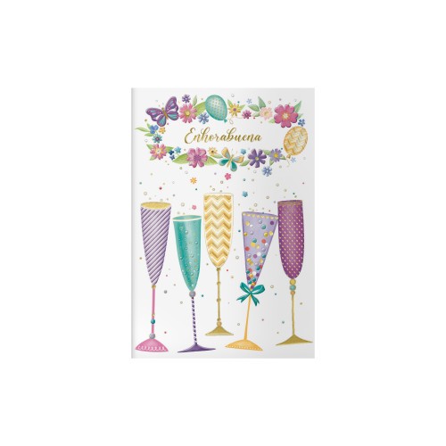 14108-PACK 6 TARJETAS DE FELICITACION - TAMANO 11,5 X 17 CM - MODELO COPAS DOHE 70071