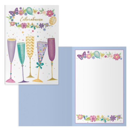 14109-PACK 6 TARJETAS DE FELICITACION - TAMANO 11,5 X 17 CM - MODELO COPAS DOHE 70071