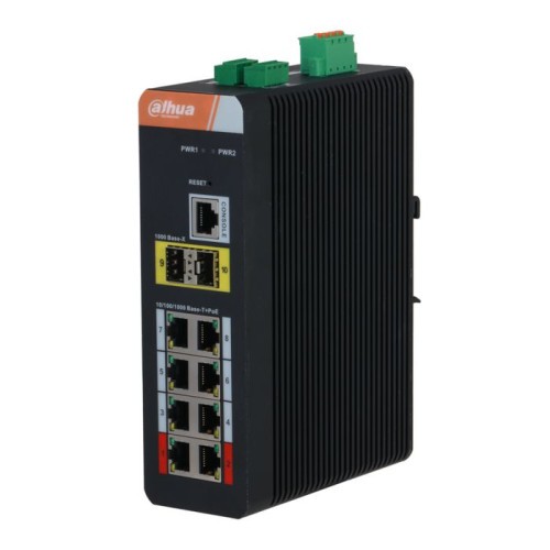 14134-(DH-IS4210-8GT-120) DAHUA SWITCH INDUSTRIAL L2 GESTIONABLE POE 2.0 WATCHDOG 8 PUERTOS + 2 GIGABIT SFP