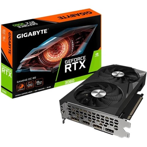 14135-VGA GIGABYTE GV-N3060GAMING OC-8GD 2.0,NV,RTX3060,GDDR6,8GB,128BIT,2HDMI+2DP,WINDFORCE 2X (2 VENTILADORES)