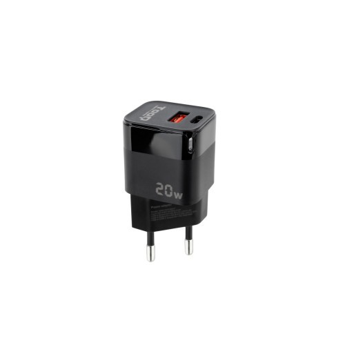 14275-TooQ Cargador de Pared USB-C/PD + USB-A/QC 20W, Negro