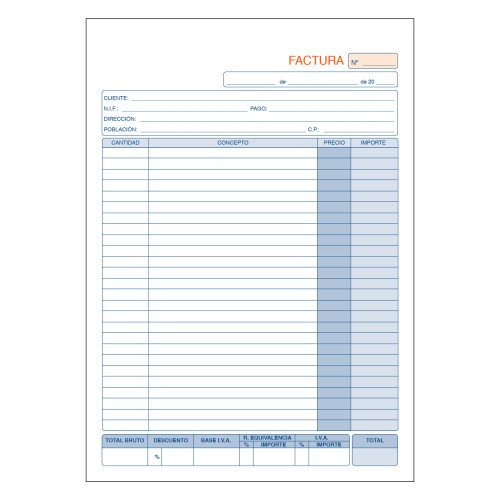 14560-TALONARIO 50 JUEGOS FACTURAS DUPLICADO (ORIGINAL+COPIA AUTOCOPIATIVA) A4 NATURAL DOHE 50008D