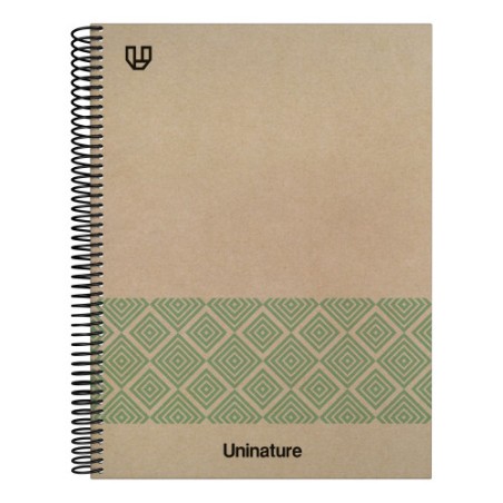 14572-CUADERNO RECICLADO A4 KRAFT SOFT TAPA DURA 100 HOJAS 90GR CUADRICULA 5X5 MM VERDE UNINATURE 88500520