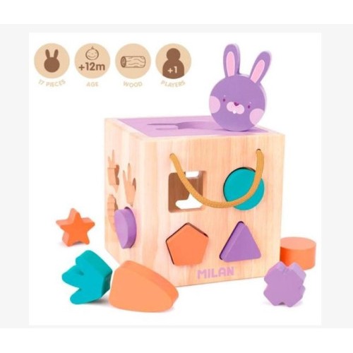 14644-JUGUETE EDUCATIVO DE MADERA CUBO PARA ENCAJAR PIEZAS ´RABBIT´ MILAN 660505