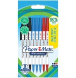 14819-BLISTER 8 BOLIGRAFOS PAPER MATE KILOMETRICO PUNTA MEDIANA (1,0MM) TINTA NEGRA, AZUL Y ROJA 80% RECICLADO PAPER MAT