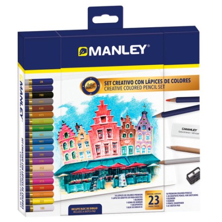 14886-SET CREATIVO LAPICES DE COLORES 23 UDS MANLEY MLA00023
