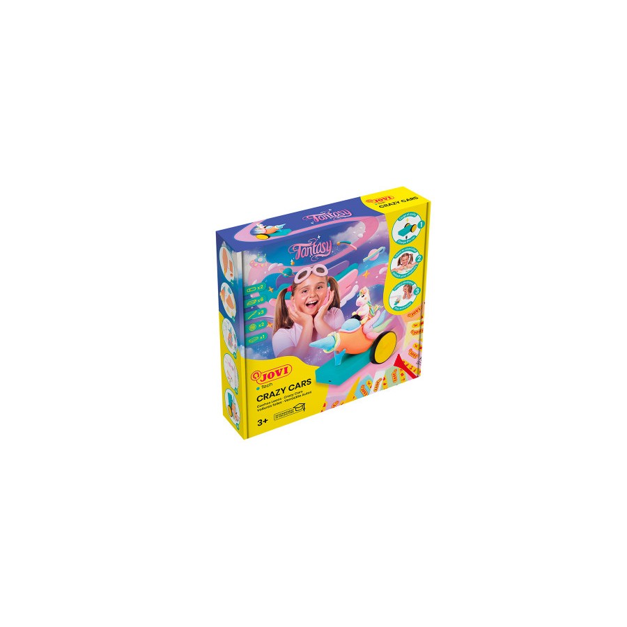 14923-SET CRAZY CARS CON 8 PASTILLAS DE PLASTILINA COLORES SURTIDOS DE 50G, 2 BARRITAS DE 15G, 3 MODELADORES, 2 RUEDAS C