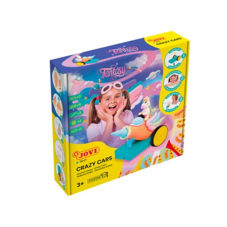 14923-SET CRAZY CARS CON 8 PASTILLAS DE PLASTILINA COLORES SURTIDOS DE 50G, 2 BARRITAS DE 15G, 3 MODELADORES, 2 RUEDAS C