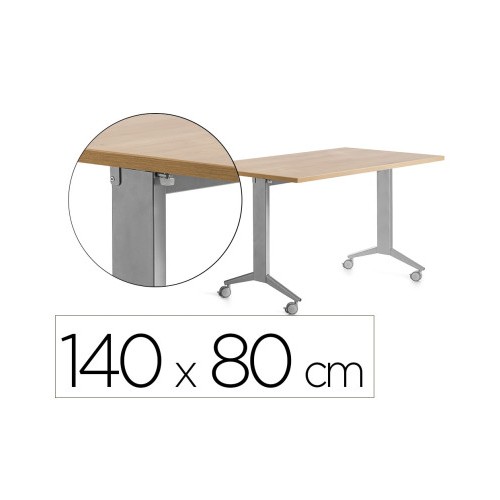 14971-MESA CON TABLERO ABATIBLE 140X80CM COLOR GRIS ALUMINIO/ROBLE ROCADA 2001FD08