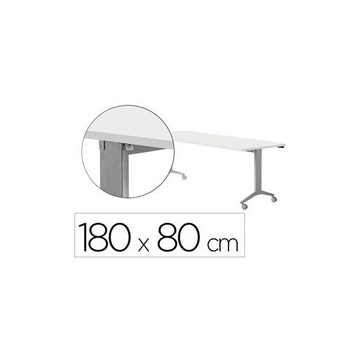 14979-MESA CON TABLERO ABATIBLE 180X80CM COLOR GRIS ALUMINIO/BLANCO ROCADA 2003FD04