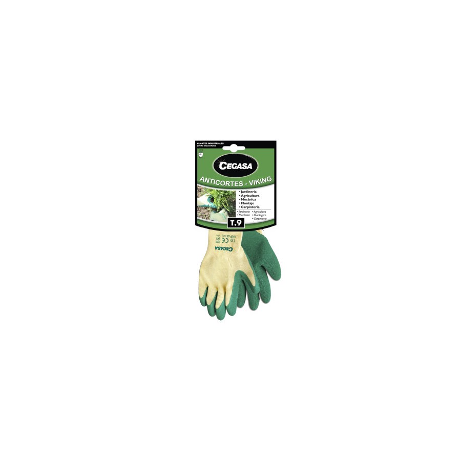 15016-GUANTES DE TRABAJO ANTICORTES VIKING ALGODON/LATEX VERDE T9-GRANDE L CEGASA 100541