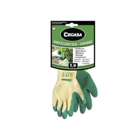 15016-GUANTES DE TRABAJO ANTICORTES VIKING ALGODON/LATEX VERDE T9-GRANDE L CEGASA 100541