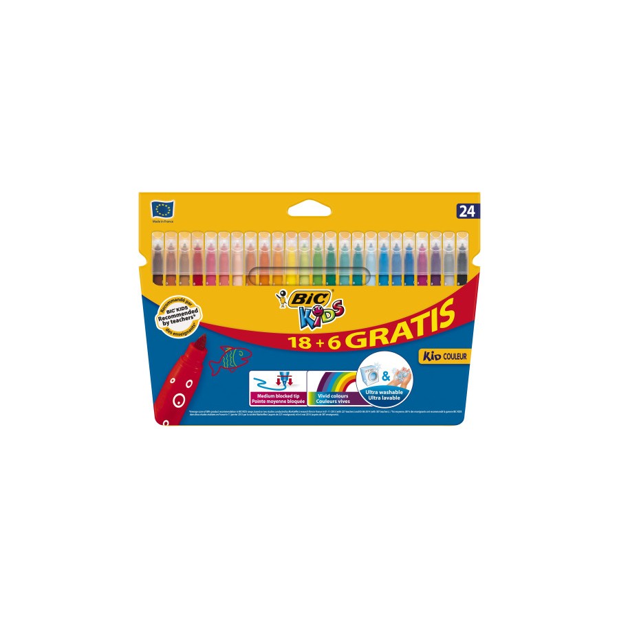 1502-ESTUCHE 24 ROTULADORES ULTRALAVABLES KID COULEUR TRAZO 0,8MM. BIC 9117373