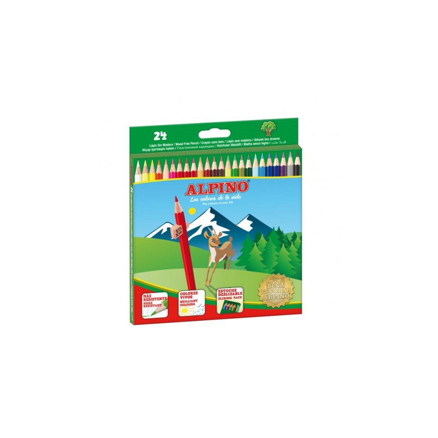 1517-ESTUCHE CARTON 24 UNIDADES LAPICES HEXAGONALES ALTA CALIDAD 3MM. COLORES SURTIDOS ALPINO AL010658