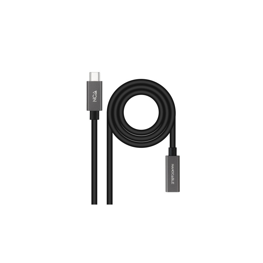 15486-Nanocable Cable Prolongador USB-C 3.2 Gen2x2 20Gbps 3A, 4K/60Hz, USB-C/M-USB-C/H, Negro, 2 m