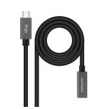 15486-Nanocable Cable Prolongador USB-C 3.2 Gen2x2 20Gbps 3A, 4K/60Hz, USB-C/M-USB-C/H, Negro, 2 m