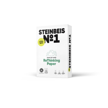 1550-PAQUETE 500H PAPEL RECICLADO 80GR A4 CLASSIC WHITE No1 ISO70 STEINBEIS 40002076