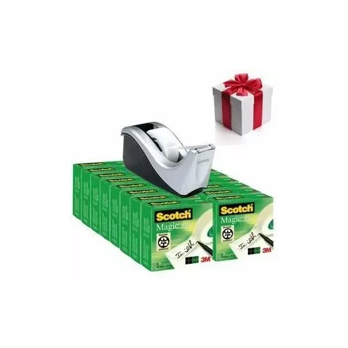 15509-PACK DISPENSADOR PORTARROLLOS C60 NEGRO/PLATA + 16 ROLLOS CINTAS INVISIBLES 19MM X 33M MAGIC810-1933R16C60 SCOTH 7