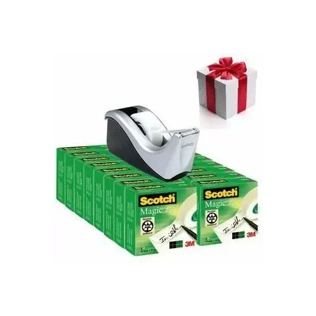 15509-PACK DISPENSADOR PORTARROLLOS C60 NEGRO/PLATA + 16 ROLLOS CINTAS INVISIBLES 19MM X 33M MAGIC810-1933R16C60 SCOTH 7