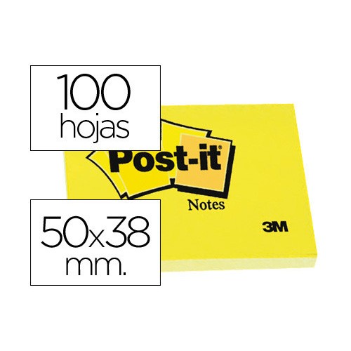 15513-PACK 12 BLOCS 100 HOJAS NOTAS ADHESIVAS 38X51MM CANARY YELLOW SIN ENCELOFANADO INDIVIDUAL 653-E POST-IT 7100290163