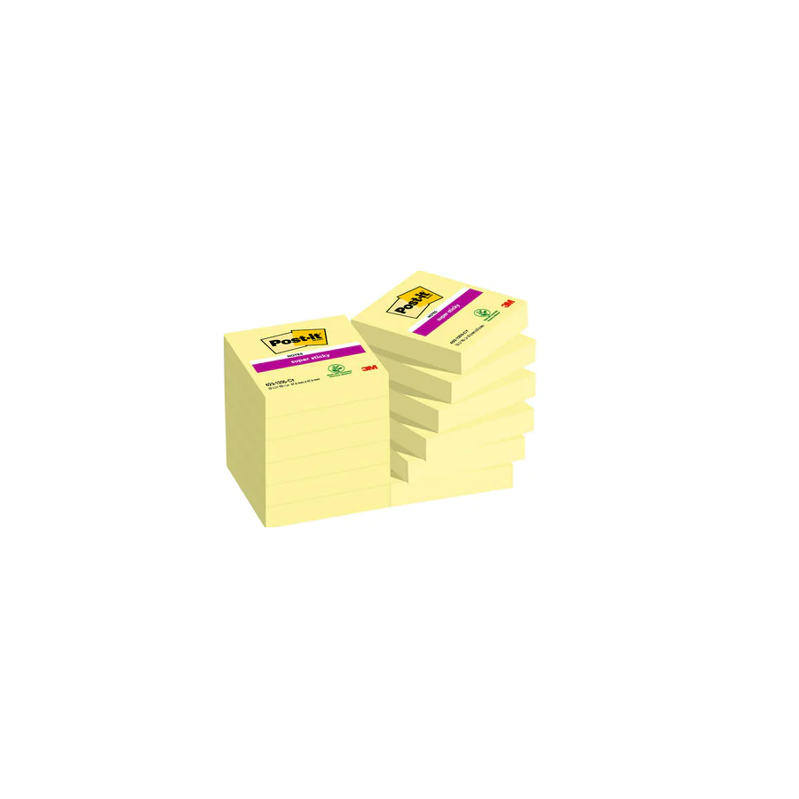 15517-PACK 12 BLOCS 90 HOJAS NOTAS ADHESIVAS 47,6X47,6MM SUPER STICKY CANARY YELLOW CAJA CARTON 622-12SSCY-EU POST-IT 71