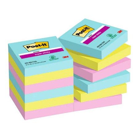 15518-PACK 12 BLOCS 90 HOJAS NOTAS ADHESIVAS 47,6X47,6MM SUPER STICKY COLECCION COSMIC CAJA CARTON 622-12SS-COS POST-IT