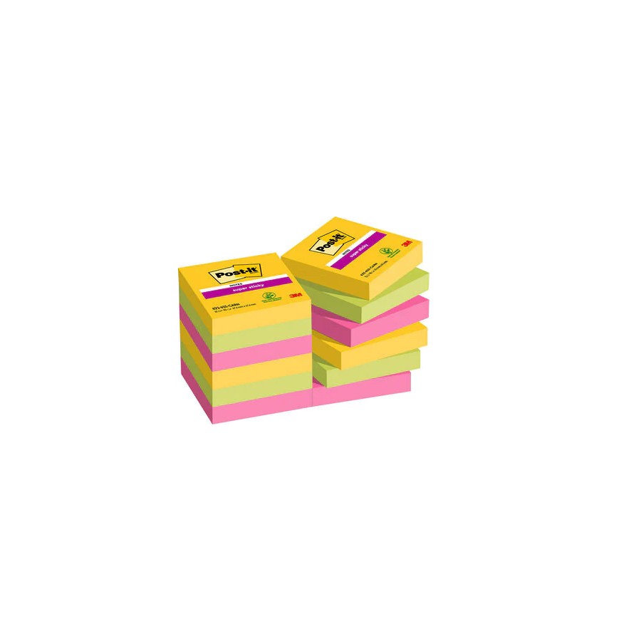 15521-PACK 12 BLOCS 90 HOJAS NOTAS ADHESIVAS 47,6X47,6MM SUPER STICKY COLECCION CARNIVAL CAJA CARTON 622-12SS-CARN POST-