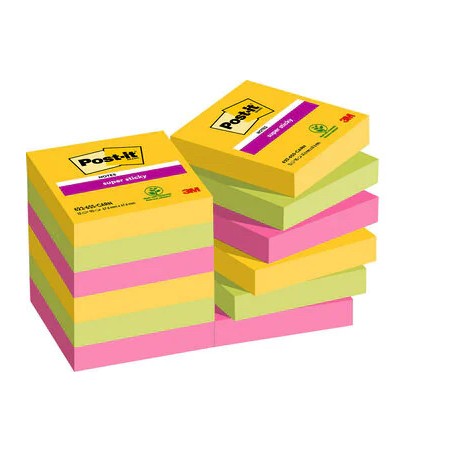 15521-PACK 12 BLOCS 90 HOJAS NOTAS ADHESIVAS 47,6X47,6MM SUPER STICKY COLECCION CARNIVAL CAJA CARTON 622-12SS-CARN POST-