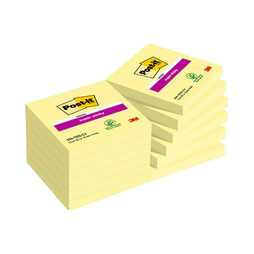 15528-PACK 12 BLOCS 90 HOJAS NOTAS ADHESIVAS 76X76MM SUPER STICKY SIN ENCELOFANADO INDIVIDUAL 654-12SSCY-EU POST-IT 7100